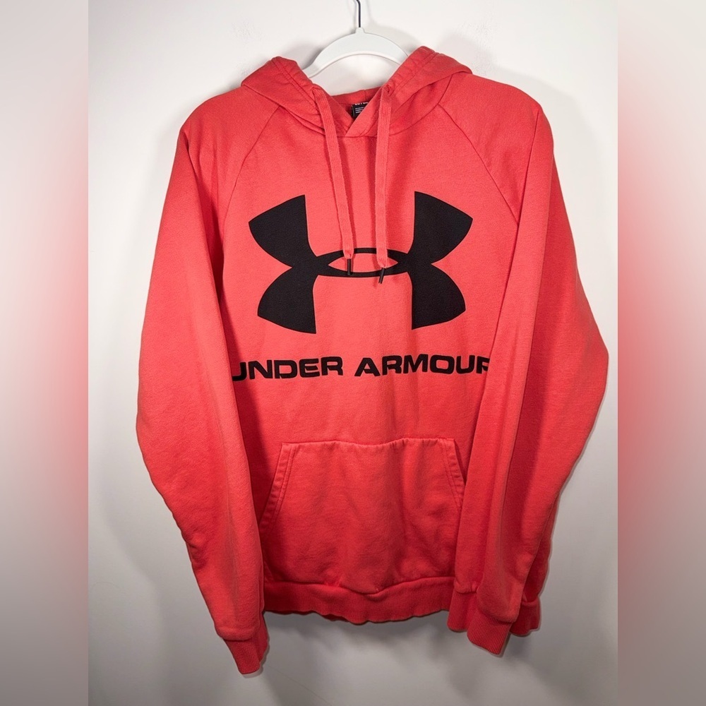 Under Armour Womens Orange Pullover Hoodie with Black Logo Size XL